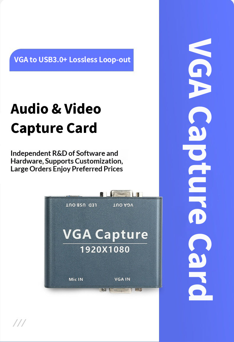 VGA to USB 3.0 Video Capture Card with Loop Out, 1080P 30FPS, Driver Free UVC UAC for Medical Imaging, Industrial Camera and Live Streaming - 产品详情图 1
